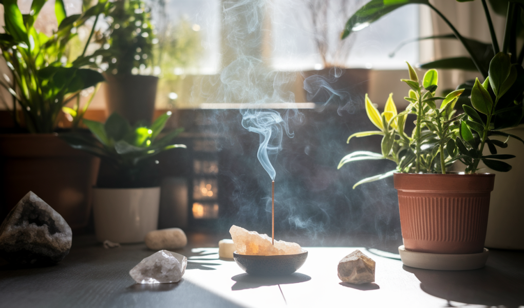 piece-lumineuse-plantes-cristaux-fumee