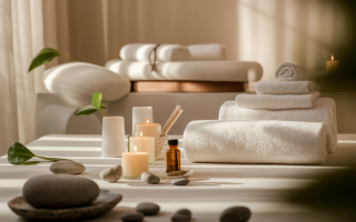 salle-spa-table-massage-serviettes-plantes