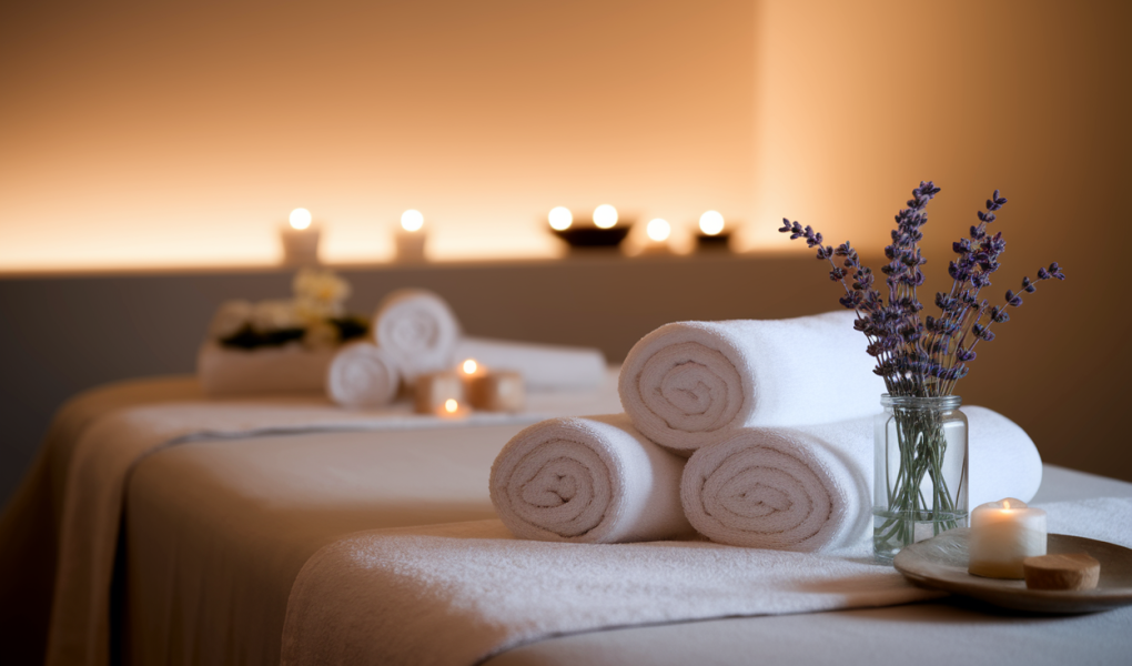 table-massage-serviettes-blanches-lavande