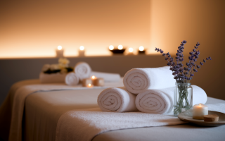 table-massage-serviettes-blanches-lavande